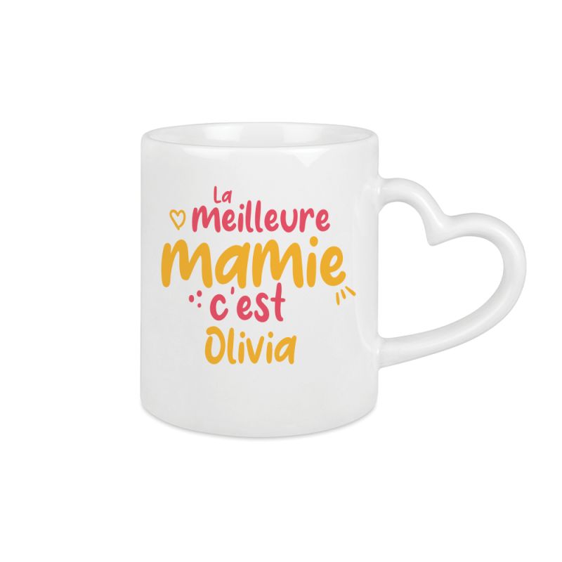 Tasse avec anse en forme de cœur personnalisé - Meilleure des Mamies Tasse avec anse en forme de cœur personnalisé - Meilleure des Mamies