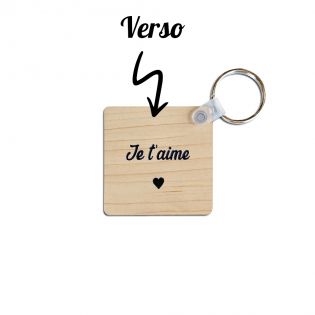 Porte-clés carré effet bois clair à graver · Modèle Date de Rencontre