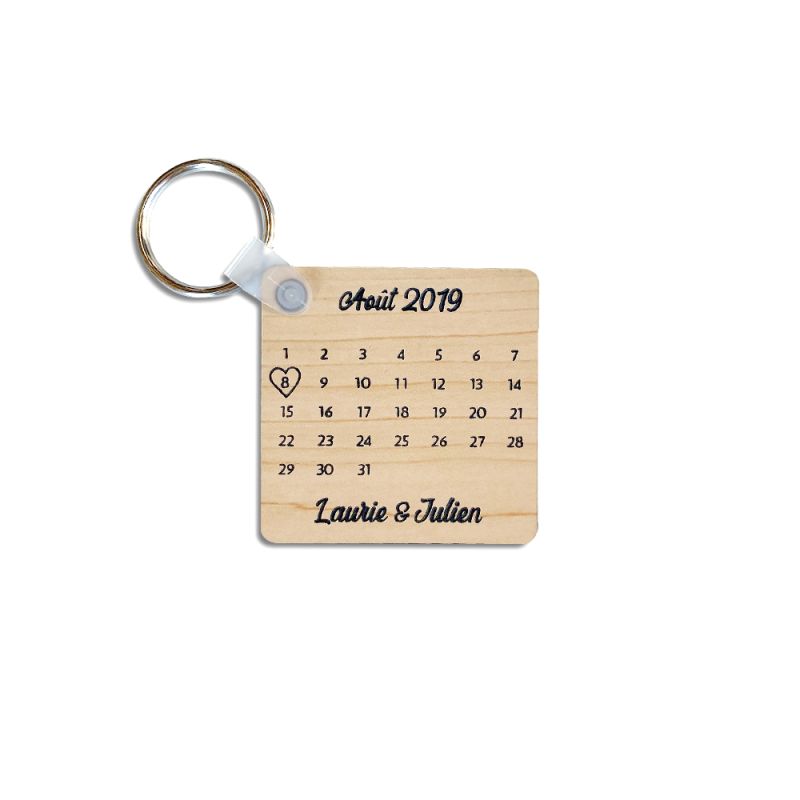 Porte-clés carré effet bois clair à graver · Modèle Date de Rencontre Porte-clés carré effet bois clair à graver · Modèle Date de Rencontre