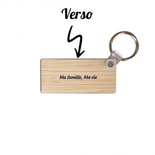 Porte-clés rectangulaire effet bois clair à graver · Modèle Famille 4 personnages