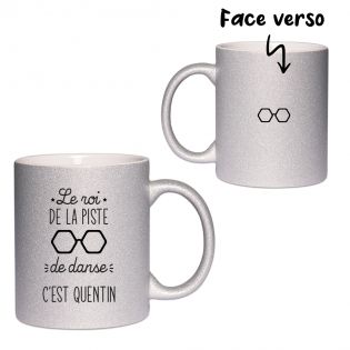 Tasse pailletée argent personnalisée · Reine de la piste de danse