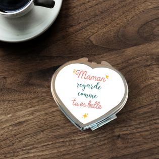 Miroir de poche cœur personnalisable avec Texte · Regarde comme tu es belle · Cadeau anniversaire ou fête des mères