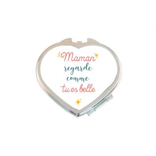 Miroir de poche cœur personnalisable avec Texte · Regarde comme tu es belle · Cadeau anniversaire ou fête des mères