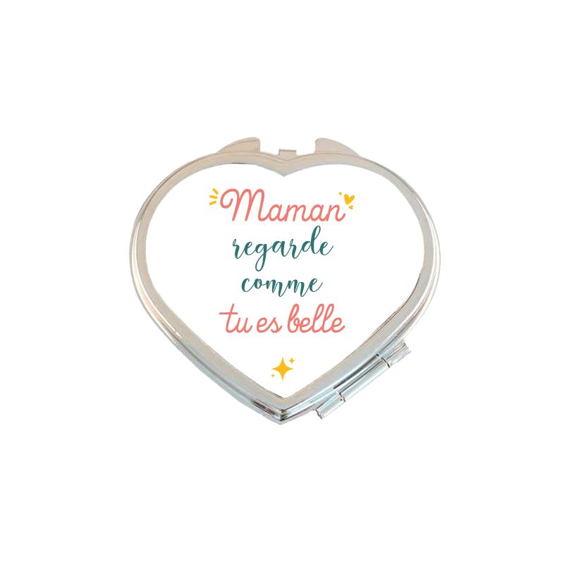 Miroir de poche cœur personnalisable avec Texte · Regarde comme tu es belle · Cadeau anniversaire ou fête des mères Miroir de poche cœur personnalisable avec Texte · Regarde comme tu es belle · Cadeau anniversaire ou fête des mères