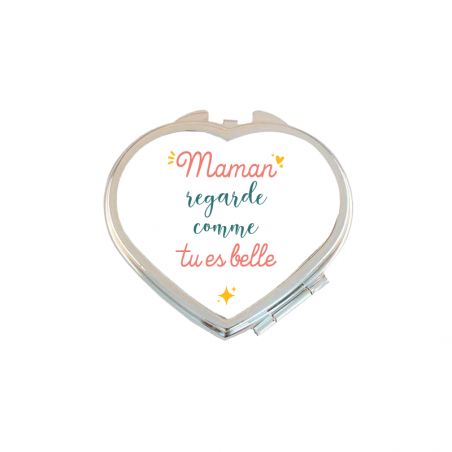 Miroir de poche cœur personnalisable avec Texte · Regarde comme tu es belle · Cadeau anniversaire ou fête des mères