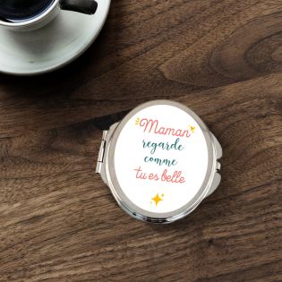 Miroir de poche ovale personnalisable avec Texte · Regarde comme tu es belle · Cadeau anniversaire ou fête des mères