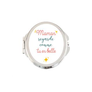 Miroir de poche ovale personnalisable avec Texte · Regarde comme tu es belle · Cadeau anniversaire ou fête des mères