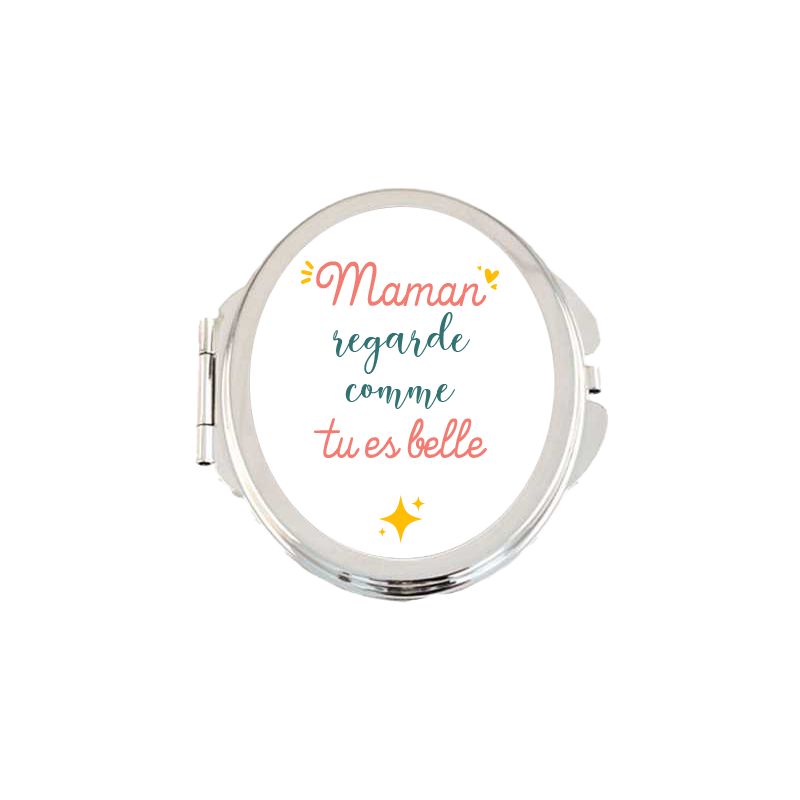 Miroir de poche ovale personnalisable avec Texte · Regarde comme tu es belle · Cadeau anniversaire ou fête des mères Miroir de poche ovale personnalisable avec Texte · Regarde comme tu es belle · Cadeau anniversaire ou fête des mères