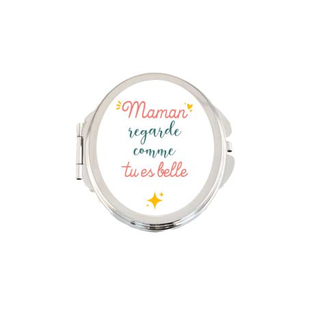 Miroir de poche ovale personnalisable avec Texte · Regarde comme tu es belle · Cadeau anniversaire ou fête des mères