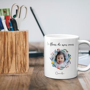 Tasse blanche personnalisable avec prénom et photo · Le jardin de mon cœur · Cadeau anniversaire maman ou fête des mères