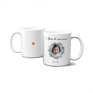 Tasse blanche personnalisable avec prénom et photo · Le jardin de mon cœur · Cadeau anniversaire maman ou fête des mères