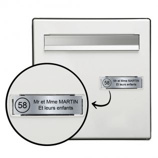 Étiquette Nom - Numéro pour boîte aux lettres personnalisée par gravure laser · 100 x 25 mm standard | 2 lignes