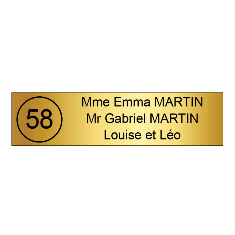 Étiquette Nom - Numéro pour boîte aux lettres personnalisée par gravure  laser · 100 x 25 mm standard | 3 lignes