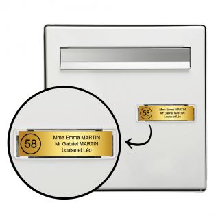 Étiquette Nom - Numéro pour boîte aux lettres personnalisée par gravure  laser · 100 x 25 mm standard | 3 lignes