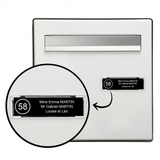 Étiquette Nom - Numéro pour boîte aux lettres personnalisée par gravure laser · 100 x 25 mm standard | 3 lignes