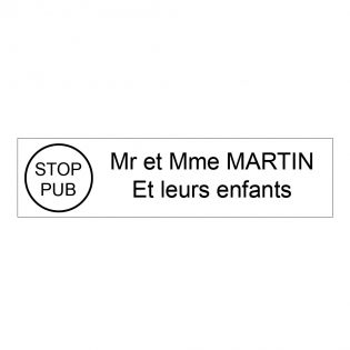 Étiquette Nom - Stop pub pour boîte aux lettres personnalisée par gravure laser · 100 x 25 mm standard | 3 lignes