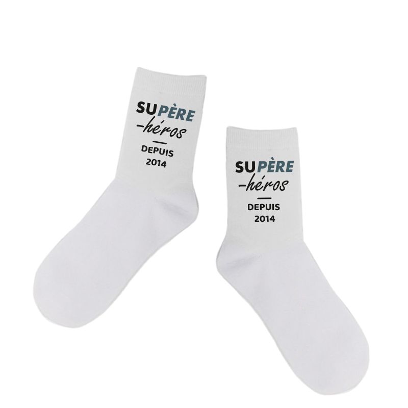 Paire de Chaussettes personnalisées Texte · Supère-Héros · Cadeau  anniversaire papa ou fête des pères