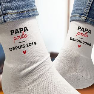 Paire de Chaussettes personnalisées Texte · Papa Poule avec date · Cadeau anniversaire papa ou fête des pères