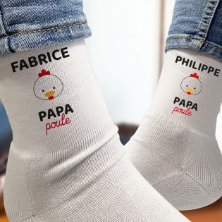 Paire de Chaussettes personnalisées Texte · Papa Poule · Cadeau anniversaire papa ou fête des pères