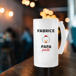 Chope personnalisable - Verre à bière givré · 500 mL · Papa Poule · Cadeau anniversaire papa ou fête des pères