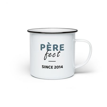 Tasse vintage émaillée personnalisable · Père-fect · Cadeau anniversaire papa ou fête des pères