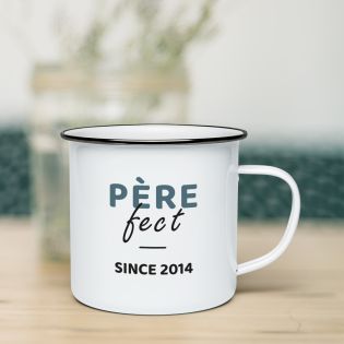 Tasse vintage émaillée personnalisable · Père-fect · Cadeau anniversaire papa ou fête des pères