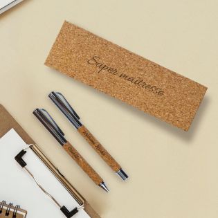 Stylo bille & critérium + Étui personnalisés par gravure · Liège · Cadeau Maîtresse fin d'année