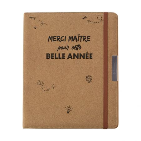 Porte-documents A4 bureau avec bloc-notes personnalisé · Cadeau original Merci Maître pour fin d'année scolaire