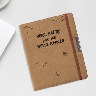 Porte-documents A4 bureau avec bloc-notes personnalisé · Cadeau original Merci Maître pour fin d'année scolaire
