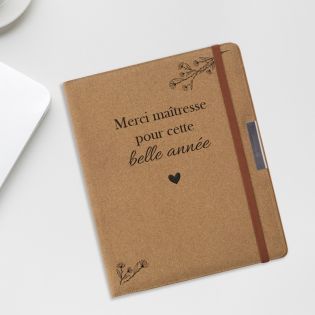 Porte-documents A4 bureau avec bloc-notes personnalisé · Cadeau pratique Merci Maîtresse pour fin d'année école