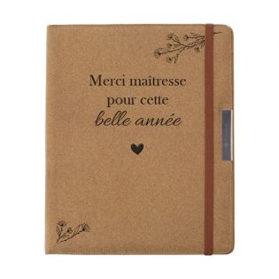 Porte-documents A4 bureau avec bloc-notes personnalisé · Cadeau pratique Merci Maîtresse pour fin d'année école
