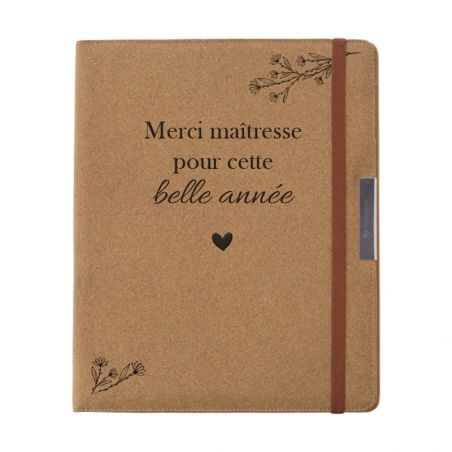 Porte-documents A4 bureau avec bloc-notes personnalisé · Cadeau pratique Merci Maîtresse pour fin d'année école