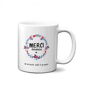 Tasse Merci Nounou personnalisée avec couronne de fleurs · Idée cadeau Super Nounou Fin d'année  