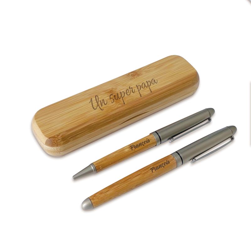 Étui + 2 stylos personnalisés | Bambou Étui + 2 stylos personnalisés | Bambou