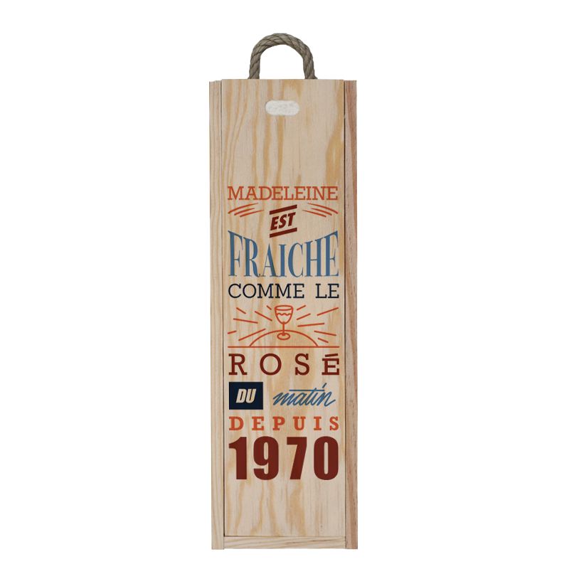 Caisse à vin en bois personnalisée avec couvercle | Fraiche comme le rosé du matin - Modèle Femme Caisse à vin en bois personnalisée avec couvercle | Fraiche comme le rosé du matin - Modèle Femme