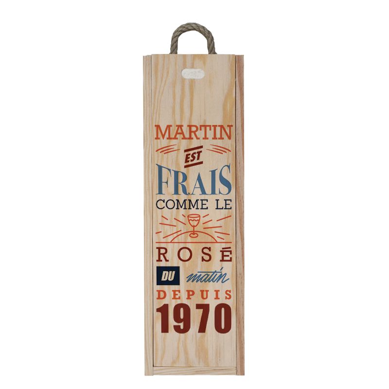 Caisse à vin en bois personnalisée avec couvercle | Frais comme le rosé du matin - Modèle Homme Caisse à vin en bois personnalisée avec couvercle | Frais comme le rosé du matin - Modèle Homme