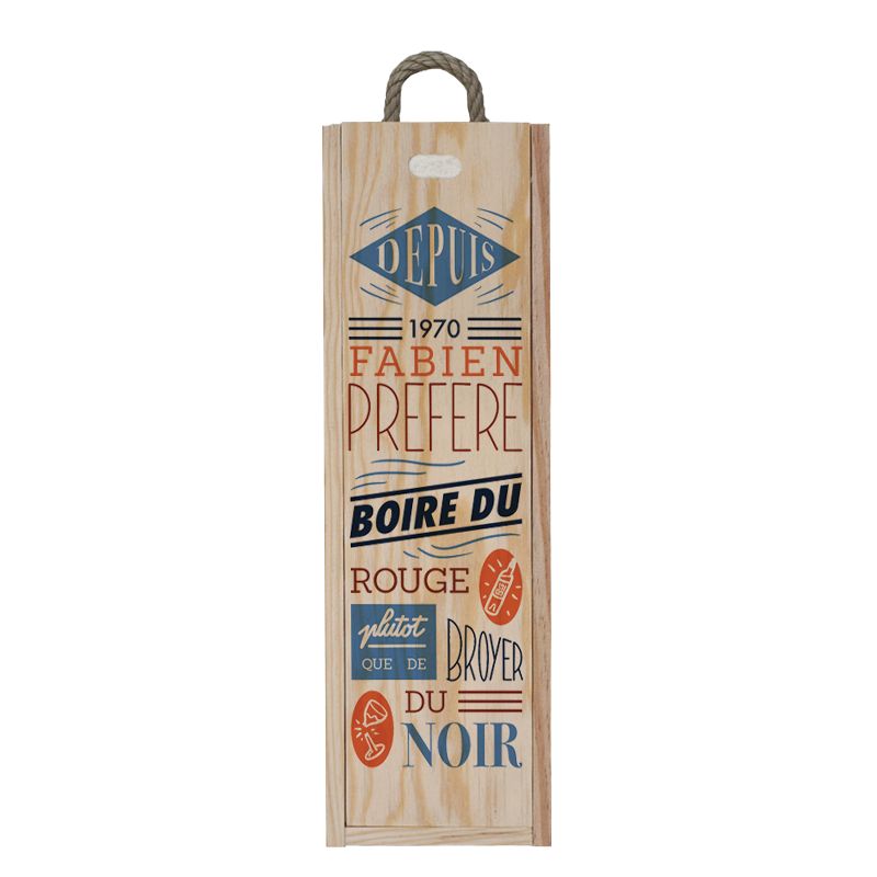Caisse à vin en bois personnalisée - Ouverture à glissière | Modèle Boire du rouge plutôt que broyer du noir Caisse à vin en bois personnalisée - Ouverture à glissière | Modèle Boire du rouge plutôt que broyer du noir