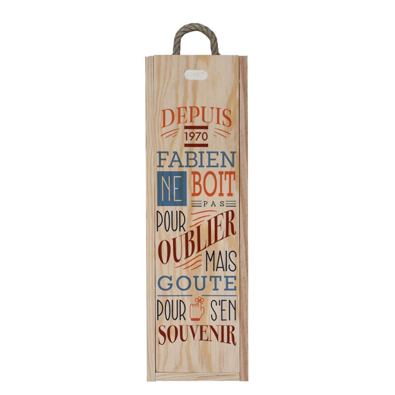 Caisse à vin en bois personnalisée - Ouverture à glissière| Modèle Ne boit pas pour oublier Caisse à vin en bois personnalisée - Ouverture à glissière| Modèle Ne boit pas pour oublier