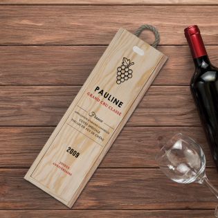 Caisse en bois pour bouteille de vin avec message personnalisable | Modèle Label