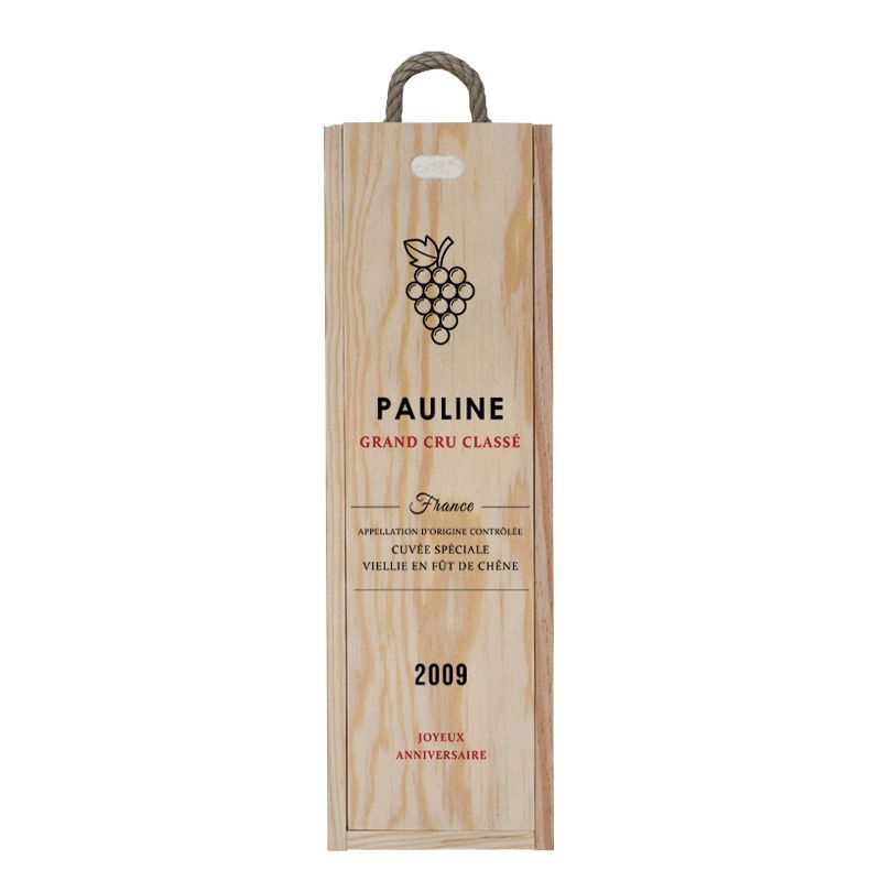 Caisse en bois pour bouteille de vin avec message personnalisable | Modèle Label Caisse en bois pour bouteille de vin avec message personnalisable | Modèle Label