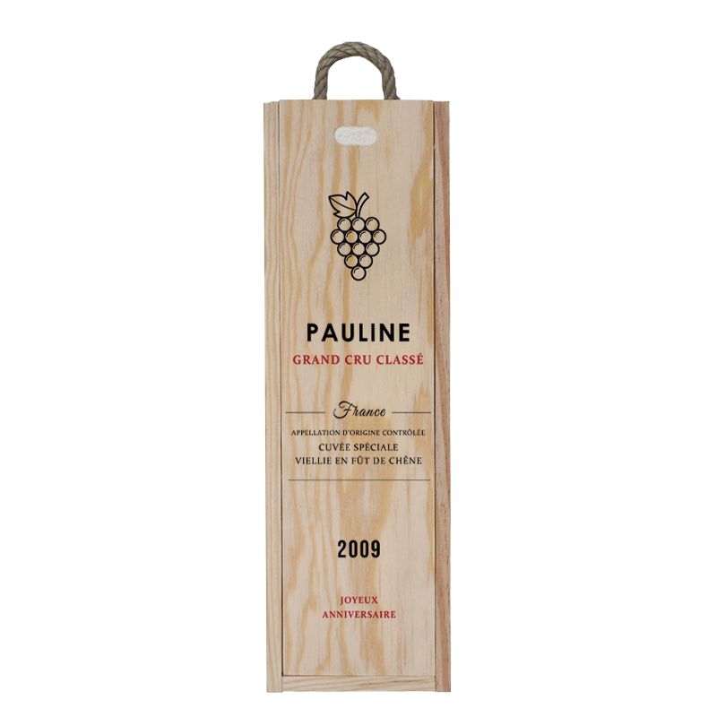 Caisse en bois pour bouteille de vin avec message personnalisable | Modèle Label
