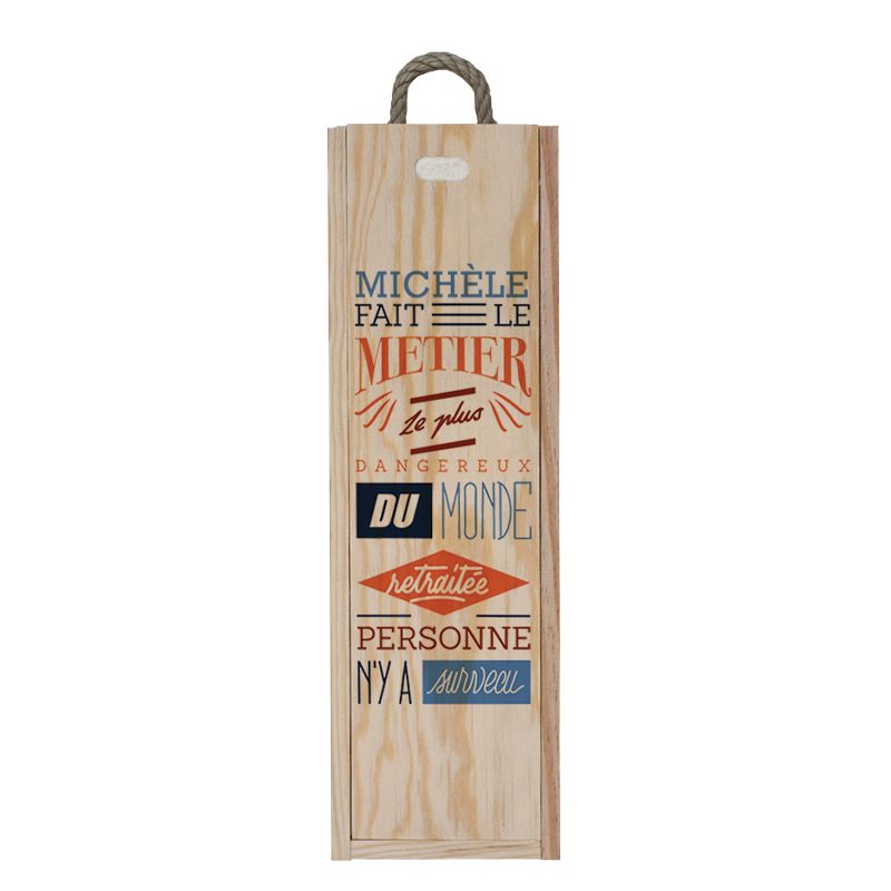 Caisse à vin en bois individuelle personnalisée | Retraitée métier dangereux - Modèle Femme Caisse à vin en bois individuelle personnalisée | Retraitée métier dangereux - Modèle Femme