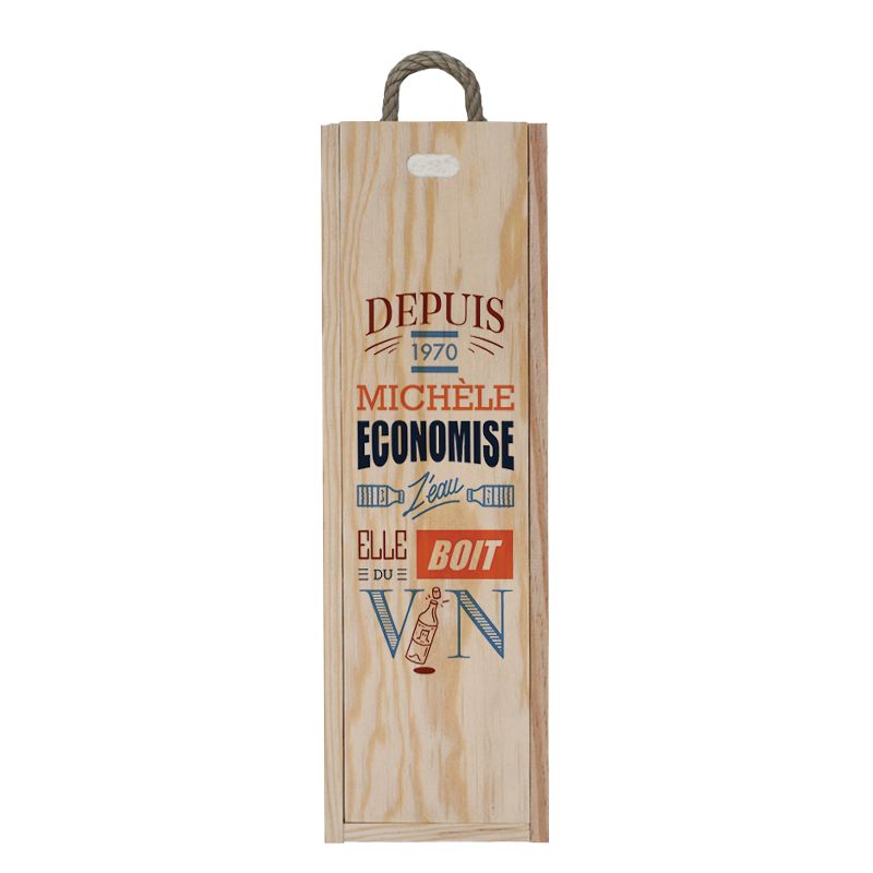 Caisse à vin en bois personnalisée pour 1 bouteille | Economise l'eau boit du vin - Modèle Femme Caisse à vin en bois personnalisée pour 1 bouteille | Economise l'eau boit du vin - Modèle Femme