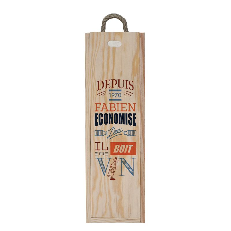 Caisse à vin en bois personnalisée pour 1 bouteille | Economise l'eau boit du vin - Modèle Homme Caisse à vin en bois personnalisée pour 1 bouteille | Economise l'eau boit du vin - Modèle Homme