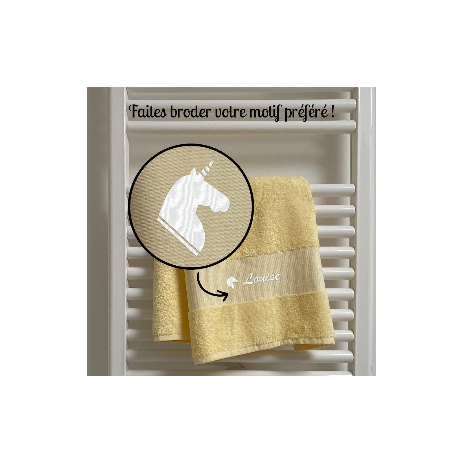 Serviette de bain personnalisée par broderie · Drap de bain personnalisé prénom ou texte · 50 x 100 cm