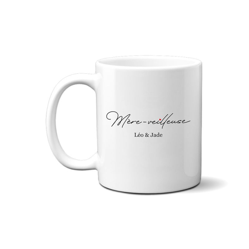 Mug en céramique blanc personnalisable "Mère-Veilleuse" · Cadeau anniversaire maman ou fête des mères Mug en céramique blanc personnalisable "Mère-Veilleuse" · Cadeau anniversaire maman ou fête des mères