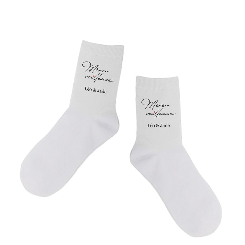 Paire de Chaussettes personnalisées · Modèle "Mère-Veilleuse" · Cadeau anniversaire maman ou fête des mères Paire de Chaussettes personnalisées · Modèle "Mère-Veilleuse" · Cadeau anniversaire maman ou fête des mères