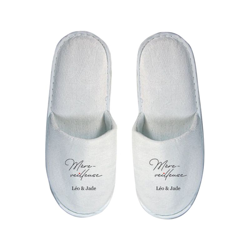 Paire de chaussons personnalisés · Modèle "Mère-Veilleuse" · Cadeau fête des mères Paire de chaussons personnalisés · Modèle "Mère-Veilleuse" · Cadeau fête des mères