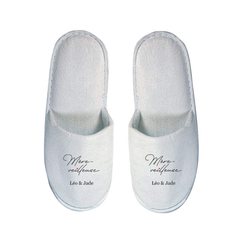 Paire de chaussons personnalisés · Modèle "Mère-Veilleuse" · Cadeau fête des mères 