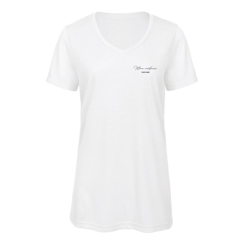 Tee-shirt personnalisable col V pour Femme · Modèle Mère-Veilleuse · Cadeau anniversaire maman